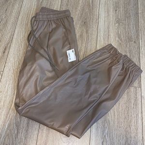 taupe faux leather joggers